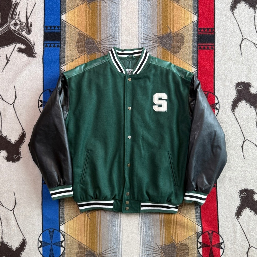 Steve & Barrys Michigan State Spartans Varsity Jacket Mens L Green Wool Blend